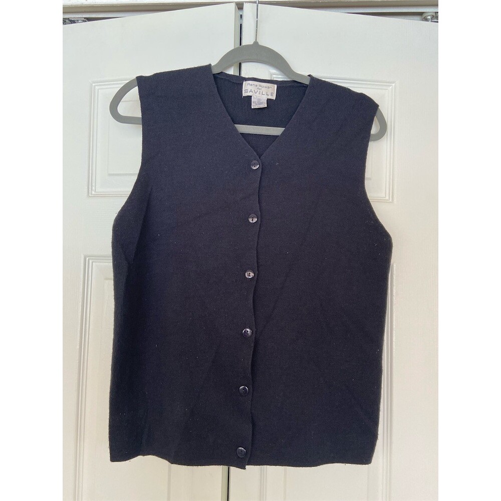 Rena Rowan for Saville Sweater Vest Womens Size M Navy V-Neck Button Front